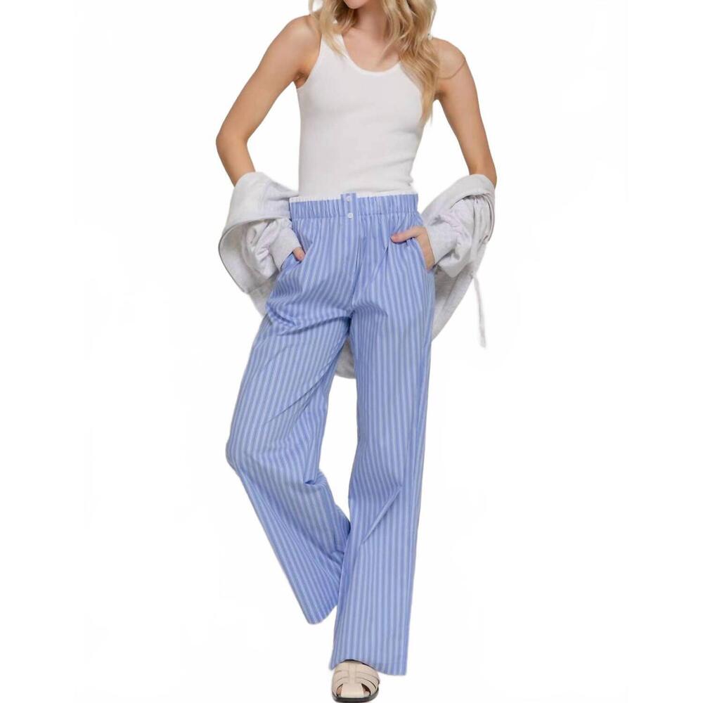 NEW ACTIVE USA lounge line contrast waist boxer straight pants in blue
